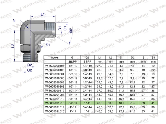 Kolanko hydrauliczne nastawne calowe BB 3/4" x 1" BSP z regulacją Waryński