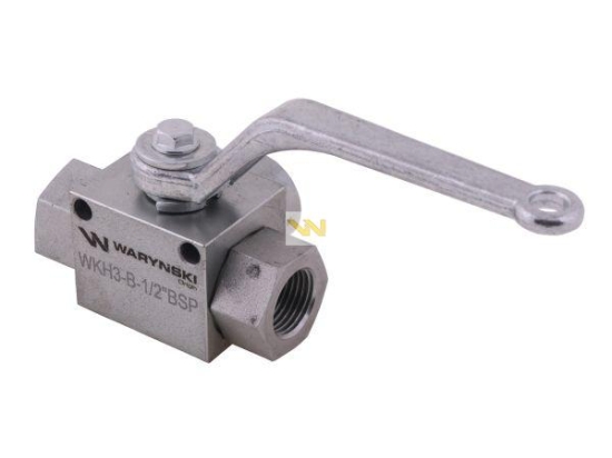 Zawór kulowy hydrauliczny 3-drogowy 3/2 - 1/2"BSP z otworami mocującymi 500 bar Waryński