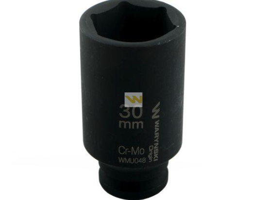Nasadka udarowa sześciokątna długa 1/2". 30 mm. CrMo. DIN 3129. Waryński