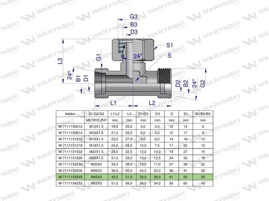 Trójnik hydrauliczny symetryczny metryczny BAB M45x2 35L (XEVT) Waryński