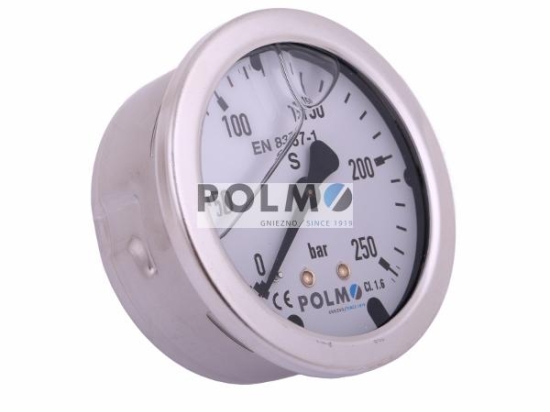 Manometr glicerynowy M63 0-250 bar tylne przyłącze G1/4" POLMO