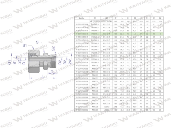 Złączka hydrauliczna metryczna AB (XKOR) A-M18x1.5 12L / B-M12x1.5 06L Waryński ( sprzedawane po 2 )