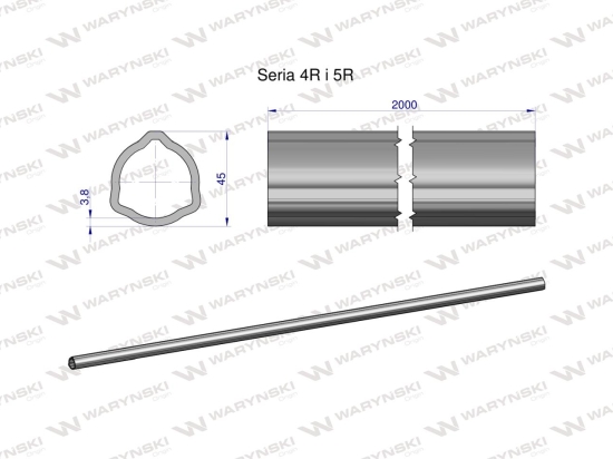 Rura trójkątna wewnętrzna Seria 4R i 5R do wału przegubowo-teleskopowego 45x3.8mm 2m WARYŃSKI (sprzedawane po 2)