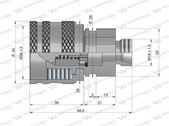 Szybkozłącze hydrauliczne skręcane wtyczka M18x1.5 gwint zewnętrzny 300bar Waryński