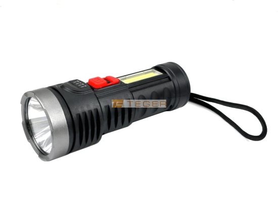 Latarka uniwersalna obudowa z ABS diody LED XPE COB 250 lm z funkcją warsztatową ładowana USB Teger