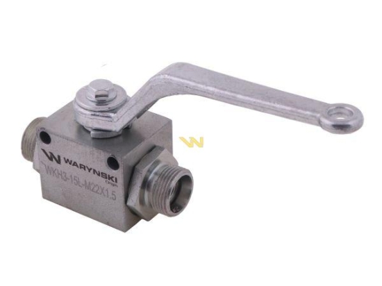 Zawór kulowy hydrauliczny 3-drogowy 3/2 M22x1.5 15L z otworami mocującymi 500 bar Waryński
