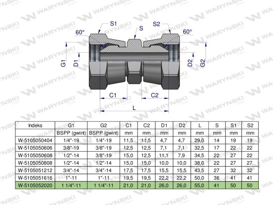 Złączka hydrauliczna calowa AA 1 1/4" BSP Waryński