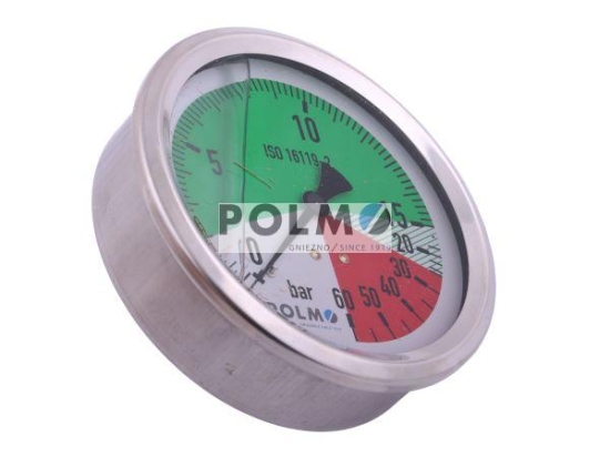 Manometr glicerynowy M100 0-15/60 bar gwint G1/4" tylne przyłącze. obudowa kwasoodporna. sadowniczy POLMO