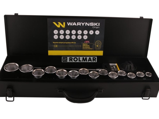 Zestaw nasadek 3/4 z odporną grzechotką i rękojeścią przegubową 16 el. Waryński