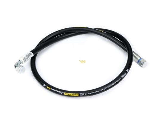 Przewód hydrauliczny gładki z uszczelnieniem - gwint M18x1.5 prosta/90 stopni (kolanko) L-1500mm DN10-1SN (AK-10-1500; P11P12) 18.0MPa Waryński