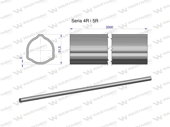 Rura trójkątna zewnętrzna Seria 4R i 5R do wału przegubowo-teleskopowego 51.5x3mm 2m WARYŃSKI (sprzedawane po 2)