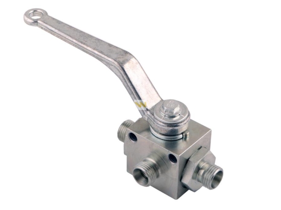 Zawór kulowy hydrauliczny 3-drogowy 3/2 M16x1.5 10L z otworami mocującymi 500 bar Waryński