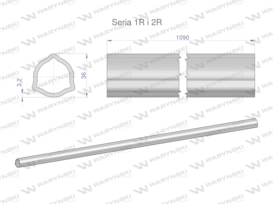 Rura wewnętrzna Seria 2R, rura zewnętrzna Seria 1R do wału 1210 przegubowo-teleskopowego 36x3.2 mm 1090 mm WARYŃSKI