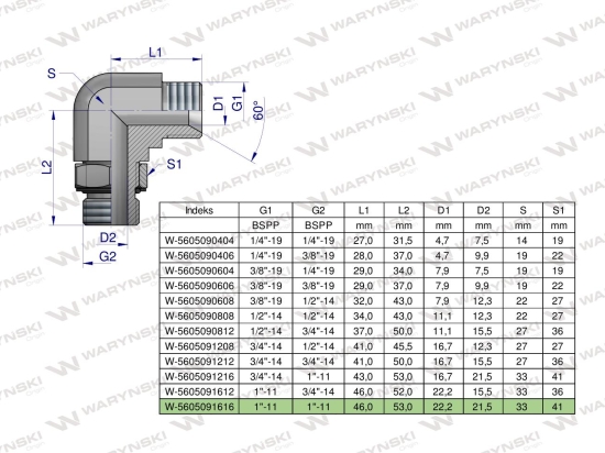 Kolanko hydrauliczne nastawne calowe BB 1" x 1" BSP z regulacją Waryński