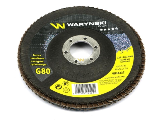 Tarcza do szlifierki 125 mm lamelkowa. cyrkonowa GR80 (sprzedawana po 10 szt.)  Waryński