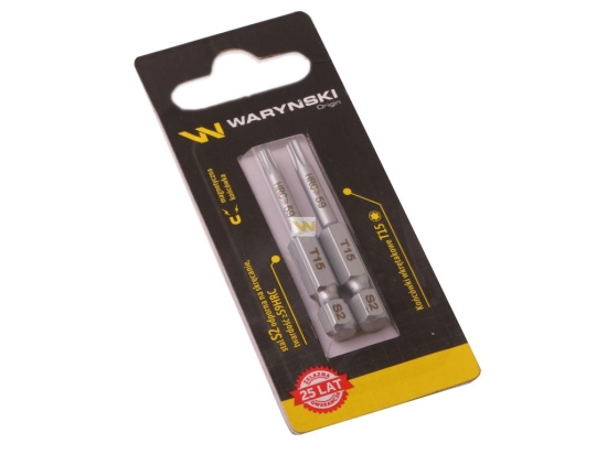 Końcówki wkrętakowe bity T15 50mm Waryński komplet w blistrze dwusztukowym