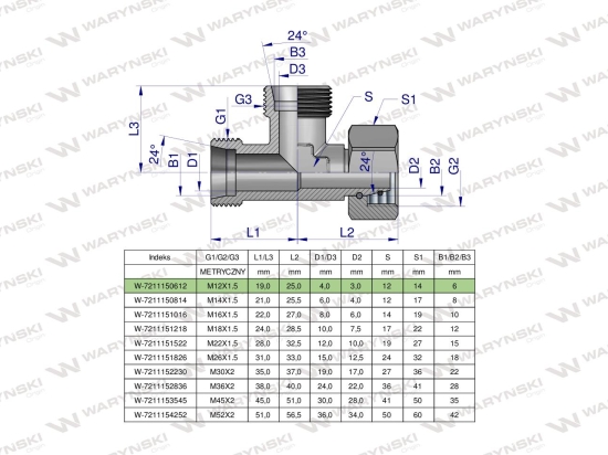 Trójnik hydrauliczny niesymetryczny metryczny BBA M12x1.5 06L (XEVL) Waryński ( sprzedawane po 2 )