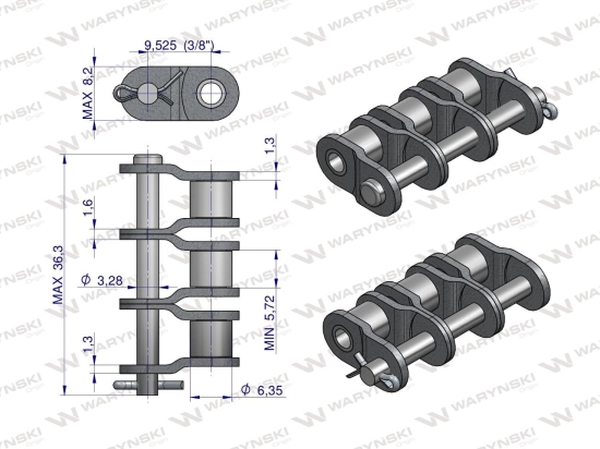 Półogniwo łańcucha P06B-3 (R3 3/8) Waryński ( sprzedawane po 5 )