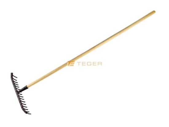 Grabie metalowe 18 zębne do kamienia na drewnianym trzonku - Extra strong / TEGER (pakowane po 5 szt)