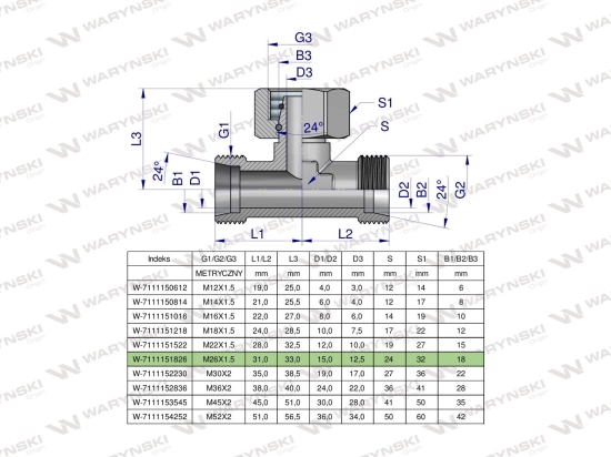 Trójnik hydrauliczny symetryczny metryczny BAB M26x1.5 18L (XEVT) Waryński