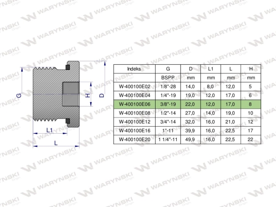 Korek hydrauliczny calowy (na imbus) 3/8" BSP ED Waryński ( sprzedawane po 10 )