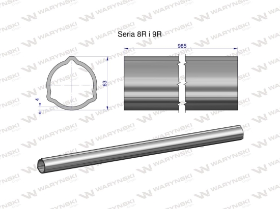 Rura zewnętrzna Seria 8R i 9R do wału 1110 przegubowo-teleskopowego 63x4 mm 985 mm WARYŃSKI