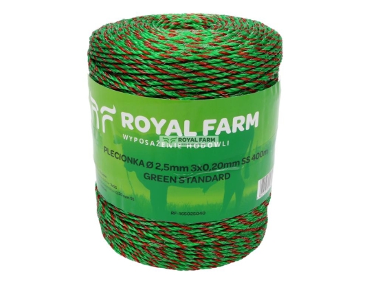 Plecionka, do elektryzatora 2,5mm, 3x0,20mm SS zielono-pomarańczowa 400m, Royal Farm