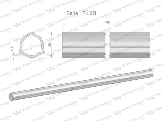 Rura wewnętrzna Seria 2R, rura zewnętrzna Seria 1R do wału 860 przegubowo-teleskopowego 36x3.2 mm 740 mm WARYŃSKI