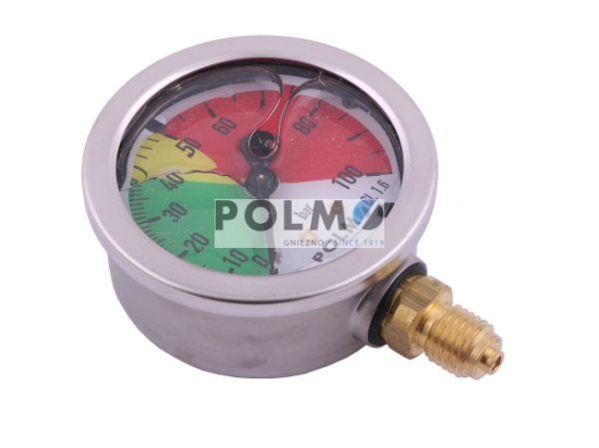 Manometr glicerynowy M63 0-100 bar gwint M12x1.5 dolne przyłącze. obudowa kwasoodporna. Opryskiwacz POLMO