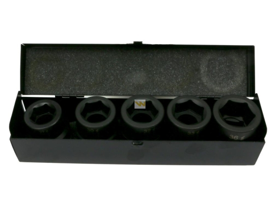 Zestaw nasadek udarowych  1"  5 cz. 27. 30. 32. 33. 36 mm ze stali CrMo DIN 3129 Waryński