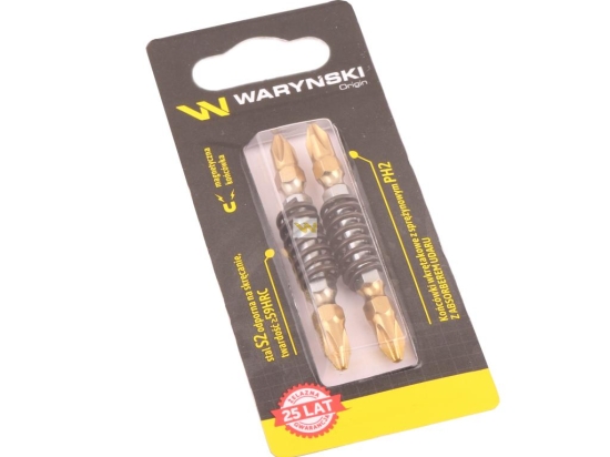 Końcówki wkrętakowe z absorberem sprężynowym PH2 65mm Waryński komplet w blistrze dwusztukowym