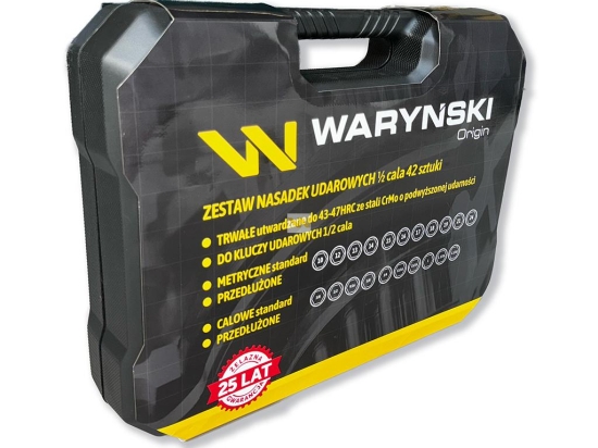 Zestaw nasadek udarowych 1/2 metrycznych i calowych standard i przedłużonych ze stali CrMo 42 el. Waryński