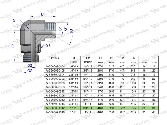 Kolanko hydrauliczne nastawne calowe BB 1" x 3/4" BSP z regulacją Waryński