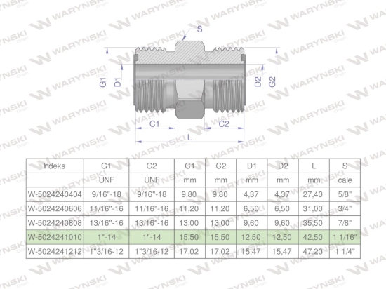 Złączka hydrauliczna calowa BB 1" ORFS (UNF) Waryński