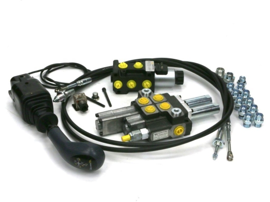 Zestaw 40L do ładowacza czołowego: Rozdzielacz 2-sek.(1 pływająca) + Elektrozawór + Joystick z przyciskiem na widełki + El.zł.+ Linki 2000mm Waryński