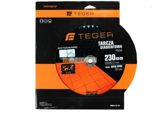 Tarcza diamentowa do cięcia na mokro pełna 230x25.4/22.23 mm TEGER
