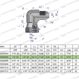 Kolanko hydrauliczne calowe AB 1/2" UNF (JIC) Waryński