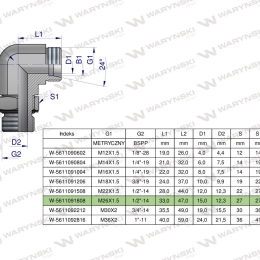 Kolanko hydrauliczne nastawne BB M26x1.5 18L x 1/2"BSP z regulacją Waryński