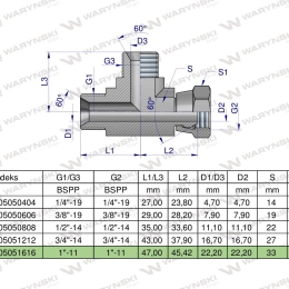 Trójnik hydrauliczny niesymetryczny calowy BBA 1" BSP (XEVL) Waryński
