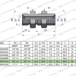 Złączka hydrauliczna calowa grodziowa BB 3/4" BSP z przeciwnakrętką (XSV) Waryński
