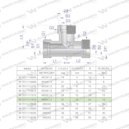 Trójnik hydrauliczny metryczny BBB M26x1.5 18L (XT) Waryński