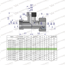 Trójnik hydrauliczny niesymetryczny metryczny BBA M22x1.5 15L (XEVL) Waryński ( sprzedawane po 5 )