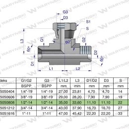 Trójnik hydrauliczny symetryczny calowy BAB 1/2" BSP (XEVT) Waryński