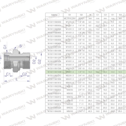 Przyłączka hydrauliczna BB (XGE) M22x1.5 15L x 1/2" BSP ED Waryński ( sprzedawane po 10 )