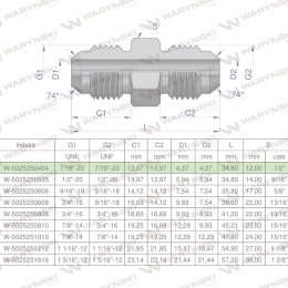 Złączka hydrauliczna calowa BB 7/16" UNF (JIC) Waryński ( sprzedawane po 2 )