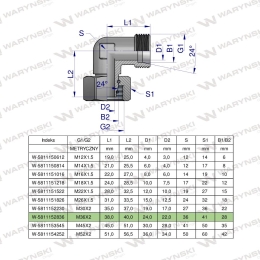 Kolanko hydrauliczne metryczne AB M36x2 28L (XEVW) Waryński
