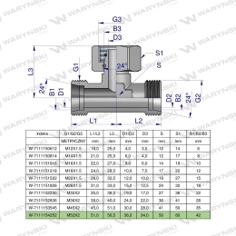 Trójnik hydrauliczny symetryczny metryczny BAB M52x2 42L (XEVT) Waryński
