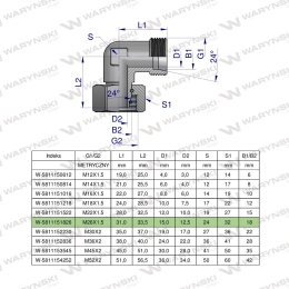 Kolanko hydrauliczne metryczne AB M26x1.5 18L (XEVW) Waryński