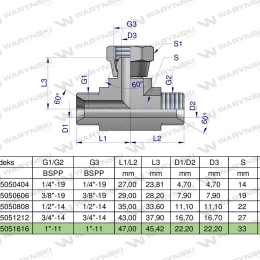 Trójnik hydrauliczny symetryczny calowy BAB 1" BSP (XEVT) Waryński