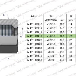 Nakrętka hydrauliczna metryczna (M12L) M18x1.5 12L Waryński ( sprzedawane po 20 )